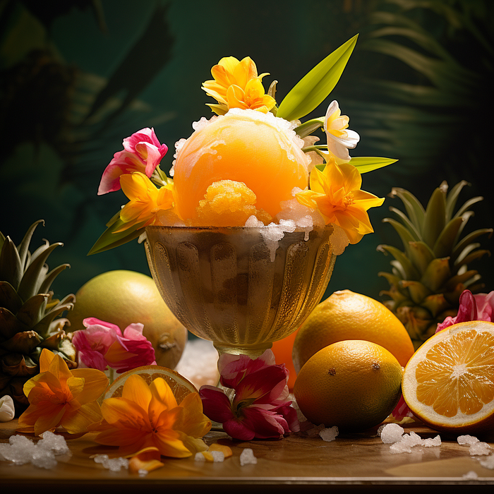 Midjourney Food Photography Prompt, A tropical fruit sorbet