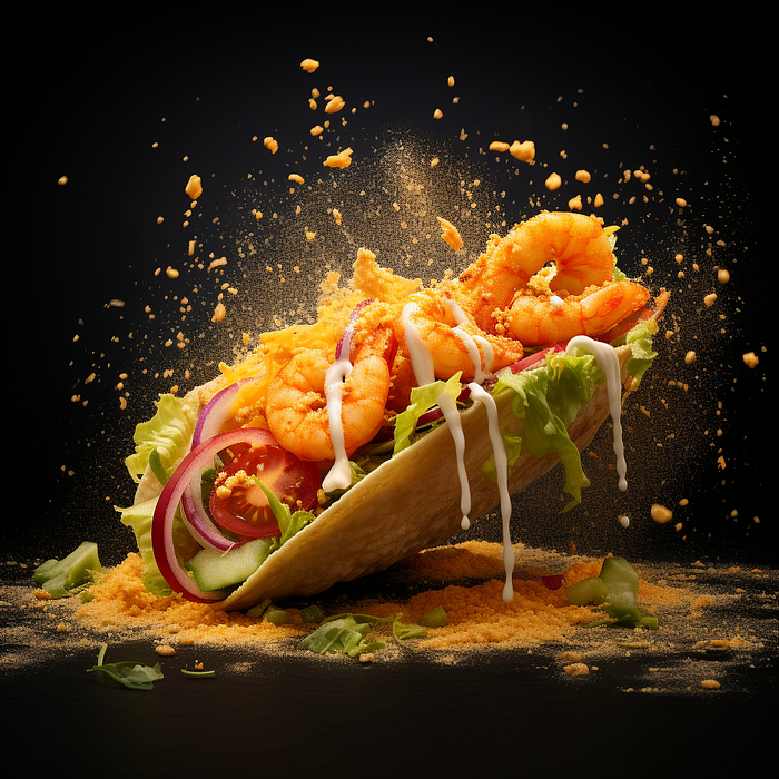 Midjourney Food Photography Prompt, shrimp taco