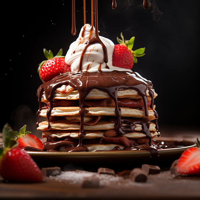 Midjourney Best Food Photography Prompts, Close up shot of chocolate sauce dripping