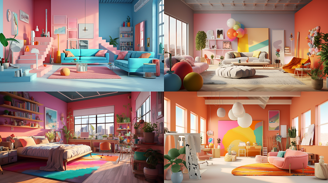 Interior design of a studio, trending color palette, by Leo Natsume, Midjourney