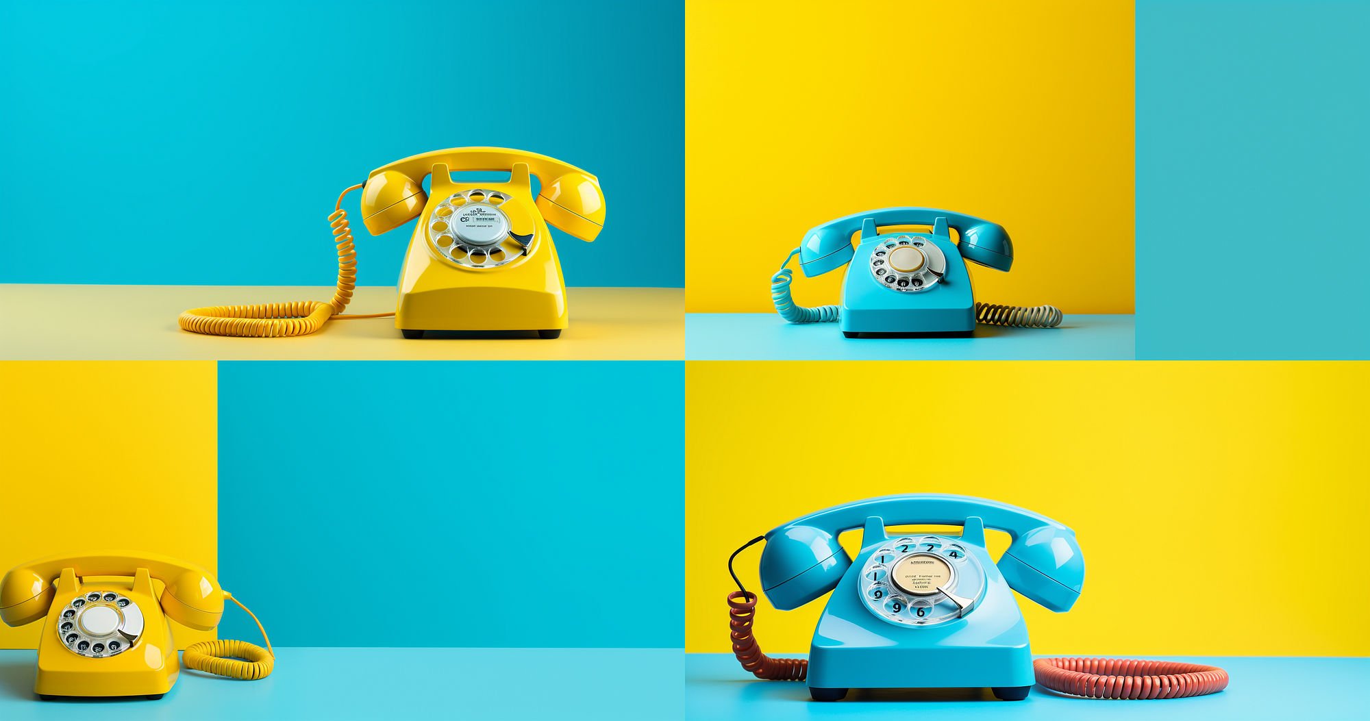 Color pop background of an old school rotary telephone.